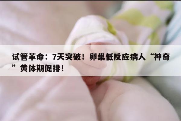 试管革命：7天突破！卵巢低反应病人“神奇”黄体期促排！