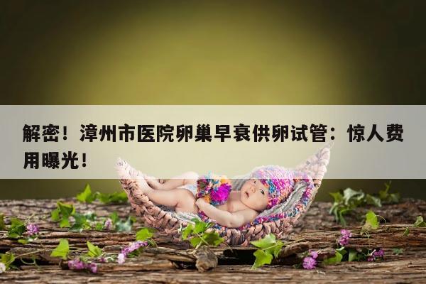 解密!漳州市医院卵巢早衰供卵试管:惊人费用曝光!