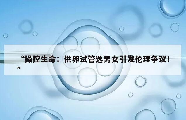 “操控生命：供卵试管选男女引发伦理争议！”