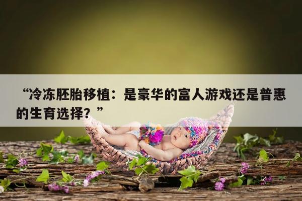 “冷冻胚胎移植：是豪华的富人游戏还是普惠的生育选择？”