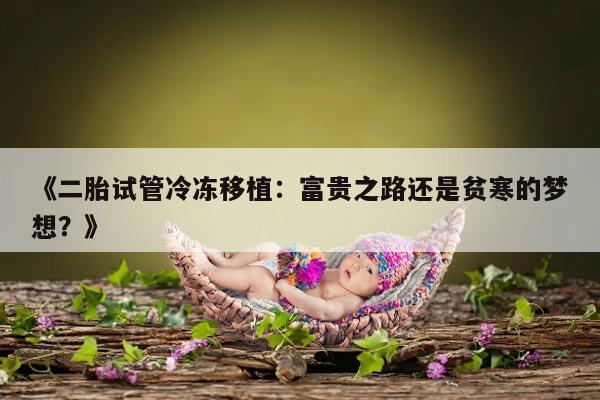《二胎试管冷冻移植:富贵之路还是贫寒的梦想?》