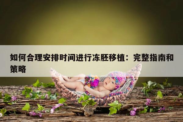 如何合理安排时间进行冻胚移植：完整指南和策略